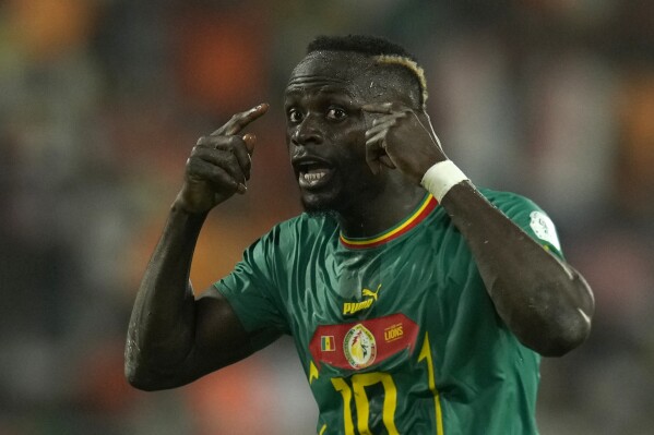 Senegal's Sadio Mane reacts during the African Cup of Nations round of 16 soccer match between Senegal and Ivory Coast, at the Charles Konan Banny stadium in Yamoussoukro, Ivory Coast, Monday, Jan. 29, 2024. (AP Photo/Themba Hadebe)
