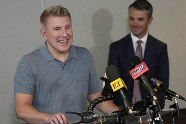 Reality television star Todd Chrisley speaks during a news conference on Friday, May 30, 2025 in Nashville, Tenn. (AP Photo/George Walker IV)