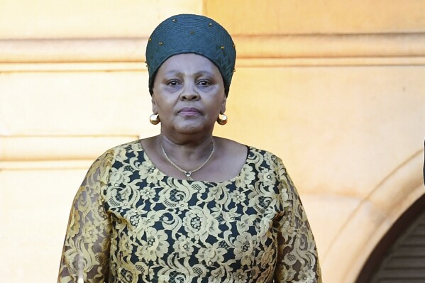 FILE - South African Speaker of the National Assembly of South Africa Nosiviwe Mapisa-Nqakula, stands ahead of South African President Cyril Ramaphosa's state of the nation address, at the City Hall in Cape Town on Feb. 8, 2024. Mapisa-Nqakula faces imminent arrest over corruption charges after her bid to block police and prosecutors from arresting her was dismissed by the North Gauteng High Court in Pretoria on Tuesday, April 2, 2024. Mapisa-Nqakula, who is a senior member of the country’s ruling African National Congress party, is accused of receiving bribes from a defence contractor while she was still a minister of defence. (Rodger Bosch/pool photo via AP, File)