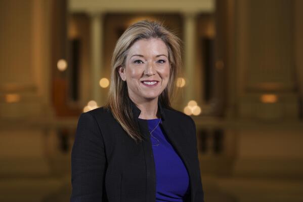FILE - Georgia state Sen. Jen Jordan poses for a portrait at the capitol on Tuesday, Nov. 16, 2021, in Atlanta. Jordan and Christian Wise Smith are competing for the Democratic nomination for Georgia Attorney General in the party primary election on May 24, 2022. (AP Photo/Brynn Anderson, File)