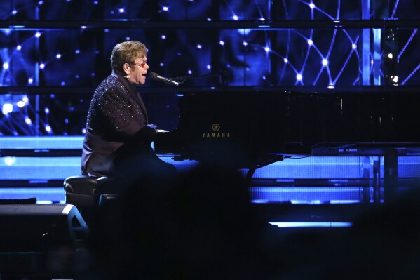 Elton John performs during the Rock & Roll Hall of Fame Induction Ceremony on Friday, Nov. 3, 2023, at Barclays Center in New York. (Photo by Andy Kropa/Invision/AP)