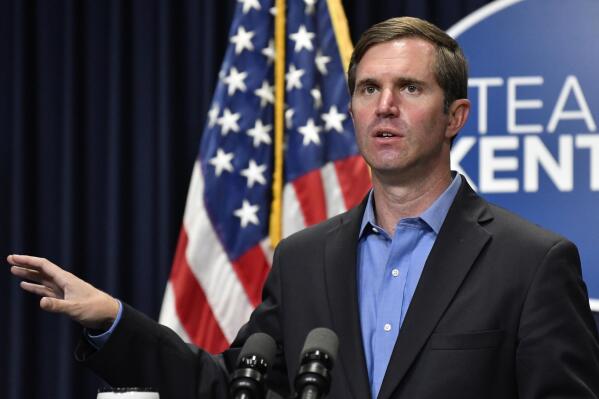 FILE - Kentucky Gov. Andy Beshear speaks during the opening day of the Kentucky State Legislature special session on Sept. 7, 2021, in Frankfort, Ky. Beshear said Thursday, Oct. 13, 2022, that he's asking for a review of how many Kentuckians have marijuana possession convictions, as he considers President Joe Biden's request that governors issue pardons for people convicted of state marijuana offenses. (AP Photo/Timothy D. Easley, File)