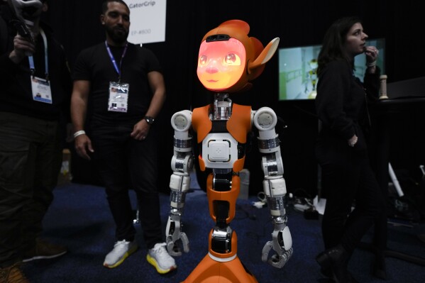 The Mirokai robot by Enchanted Tools is seen during CES Unveiled before the start of the CES tech show Sunday, Jan. 7, 2024, in Las Vegas. The robot is designed for medical environments to carry and move equipment and medications. (AP Photo/Ryan Sun)