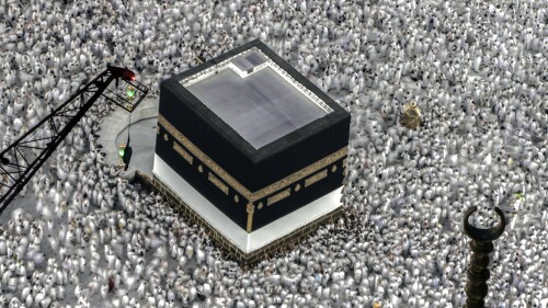 Muslim pilgrims circumambulate around the Kaaba, the cubic building at the Grand Mosque, during the annual Hajj pilgrimage in Mecca, Saudi Arabia, Thursday, June 22, 2023. Muslim pilgrims are converging on Saudi Arabia's holy city of Mecca for the largest Hajj since the coronavirus pandemic severely curtailed access to one of Islam's five pillars. (AP Photo/Amr Nabil)