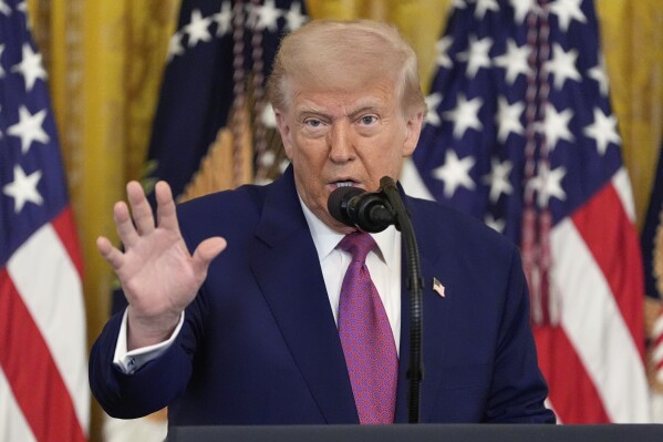 President Donald Trump speaks during an event to sign a bill blocking California's rule banning the sale of new gas-powered cars by 2035, in the East Room of the White House, Thursday, June 12, 2025, in Washington. (AP Photo/Alex Brandon)
