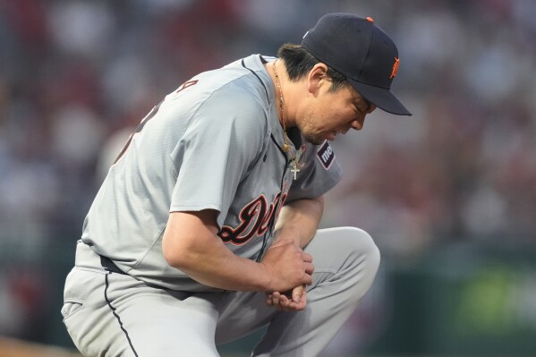 Detroit pitcher Kenta Maeda says he's OK despite taking line drive off glove  and stomach vs. Angels | AP News