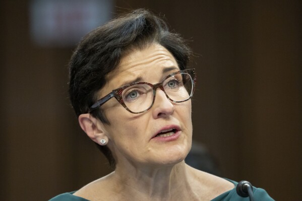 FILEw - Jane Fraser, CEO, Citigroup, speaks during a Senate Banking, Housing, and Urban Affairs Committee oversight hearing to examine Wall Street firms on Capitol Hill, Wednesday, Dec. 6, 2023 in Washington. (AP Photo/Alex Brandon, File)