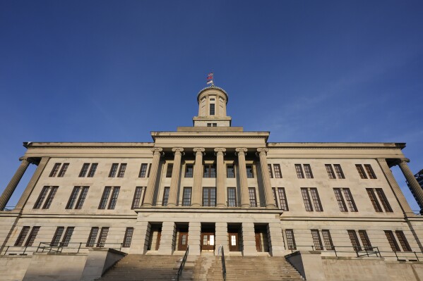 FILE - The Tennessee Capitol is seen, Jan. 22, 2024, in Nashville, Tenn. The Republican-led Tennessee House advanced a proposal Thursday, March 14, that would require law enforcement agencies in the state to communicate with federal immigration authorities if they discover people are in the the country illegally, and would broadly mandate cooperation in the process of identifying, catching, detaining and deporting them. (AP Photo/George Walker IV, File)