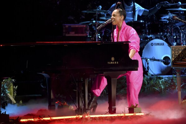 Alicia Keys performs a medley at the 20th Latin Grammy Awards on Thursday, Nov. 14, 2019, at the MGM Grand Garden Arena in Las Vegas. (AP Photo/Chris Pizzello)