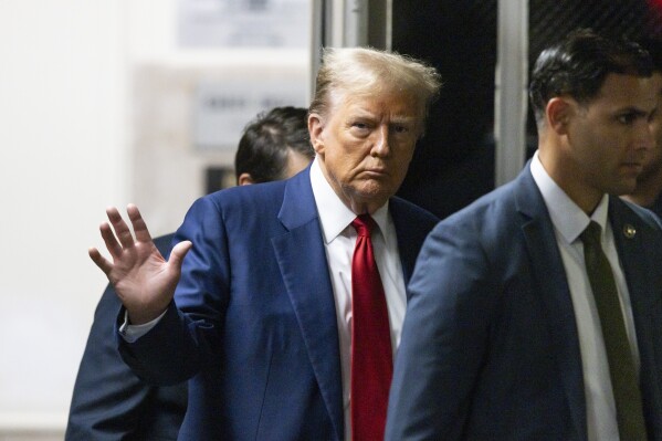 Former President Donald Trump appears at Manhattan criminal court before his trial in New York, Tuesday, April 30, 2024. (Justin Lane/Pool Photo via AP)