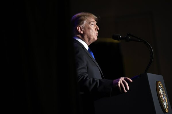 
              President Donald Trump speaks at the Major County Sheriffs and Major Cities Chiefs Association Joint Conference in Washington, Wednesday, Feb. 13, 2019. (AP Photo/Susan Walsh)
            