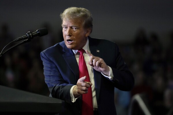 Republican presidential candidate former President Donald Trump speaks at a Get Out The Vote rally at Coastal Carolina University in Conway, S.C., Saturday, Feb. 10, 2024. (AP Photo/Manuel Balce Ceneta)