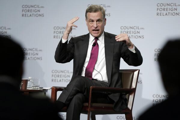 FILE - In this Wednesday, May 31, 2017, file photo, Federal Reserve Bank of Dallas President Robert Kaplan speaks to a breakfast meeting at the Council on Foreign Relations, in New York. On Monday, Sept. 27, 2021, the Dallas Fed announced that Kaplan will step down as president of the Federal Reserve Bank of Dallas in early October. (AP Photo/Richard Drew, File)