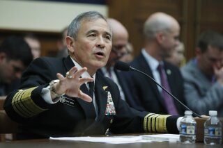 
              In this photo taken April 26, 2017, U.S. Pacific Command Commander Adm. Harry Harris Jr. testifies on Capitol in Washington. Determined to exert greater economic pressure on North Korea, the GOP-led House is expected to vote overwhelmingly to slap Pyongyang with new sanctions that target the wayward nation’s shipping industry and use of slave labor.  (AP Photo/Manuel Balce Ceneta)
            