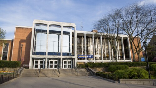 FILE - The Mountainlair Student Union on West Virginia University downtown campus stands on April, 24, 2015, in Morgantown, W.Va. With more cuts expected, the university's governing board moved forward Friday, June 23, 2023, with slashing 12 graduate and doctoral programs amid a $45 million budget shortfall and approved a just under 3 percent tuition increase. (AP Photo/Raymond Thompson, File)