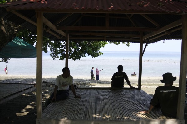 Local tourists visit a beach where maleos are known to lay their eggs, in Mamuju, West Sulawesi, Indonesia, Sunday, Oct. 29, 2023. With their habitat dwindling and nesting grounds facing encroachment from human activities, maleo populations have declined by more than 80% since 1980, an expert said.(AP Photo/Dita Alangkara)