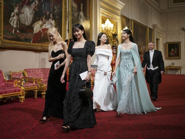 South Korean girl band Blackpink ahead of the State Banquet, for the state visit to the UK by President of South Korea Yoon Suk Yeol and his wife Kim Keon Hee, at Buckingham Palace, London, Tuesday, Nov. 21, 2023. (Yui Mok/Pool Photo via AP)