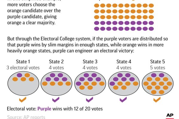 Graphic shows scenario in which a presidential candidate can win the popular vote but lose the election.;
