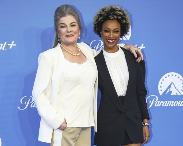 Kate Mulgrew, left, and Sonequa Martin-Green pose for photographers upon arrival at the UK launch of the streaming site Paramount +, in London, Monday, June 20, 2022. (Photo by Joel C Ryan/Invision/AP)