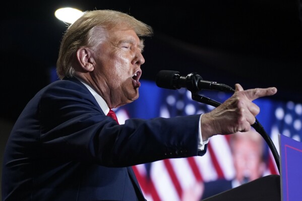 FILE - Republican presidential candidate former President Donald Trump speaks at a campaign rally, March 2, 2024, in Richmond, Va. The Supreme Court has restored Donald Trump to 2024 presidential primary ballots, rejecting state attempts to hold the Republican former president accountable for the Capitol riot. The justices ruled a day before the Super Tuesday primaries that states cannot invoke a post-Civil War constitutional provision to keep presidential candidates from appearing on ballots. (AP Photo/Steve Helber, File)