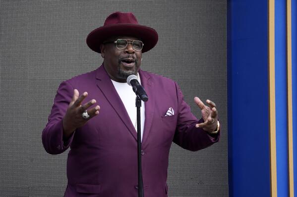Cedric the Entertainer, host of Sunday's 73rd Primetime Emmy Awards, addresses the media during the show's Press Preview Day, Wednesday, Sept. 14, 2021, at the Television Academy in Los Angeles. The awards show honoring excellence in American television programming will be held at the Event Deck at L.A. Live. (AP Photo/Chris Pizzello)
