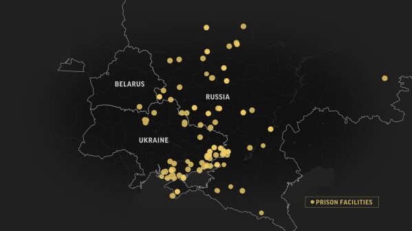 AP map built on data from former captives, the Ukrainian Media Initiative for Human Rights, and the Russian human rights group Gulagu.net. (AP Map/Marshall Ritzel)