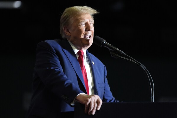 Republican presidential candidate former President Donald Trump speaks at a campaign rally Saturday, March 2, 2024, in Greensboro, N.C. (AP Photo/Chris Carlson)