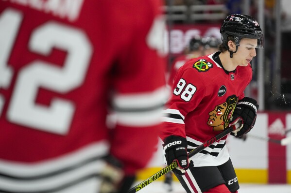 Connor Bedard skates in first NHL exhibition game with Chicago