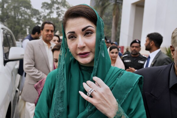 Maryam Nawaz, newly elected lawmaker and candidate for Chief Minister of Pakistan's Punjab province, arrives to attend provincial assembly session, in Lahore, Pakistan, Monday, Feb. 26, 2024. (AP Photo/K.M. Chaudary)