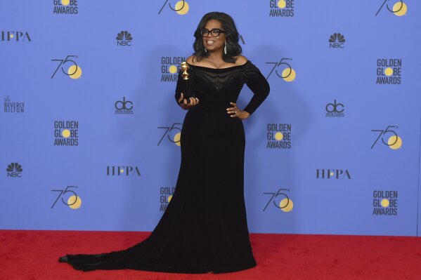 
              FILE - In this Jun. 7, 2018 file photo, Oprah Winfrey poses in the press room with the Cecil B. DeMille Award at the 75th annual Golden Globe Awards at the Beverly Hilton Hotel in Beverly Hills, Calif.  The Golden Globe Awards last year set the tone for how the film awards season would address the #MeToo movement, and as the hours tick down to Sunday, Jan. 6, 2019 show, many in Hollywood are wondering what this year will have in store.  (Photo by Jordan Strauss/Invision/AP, File)
            