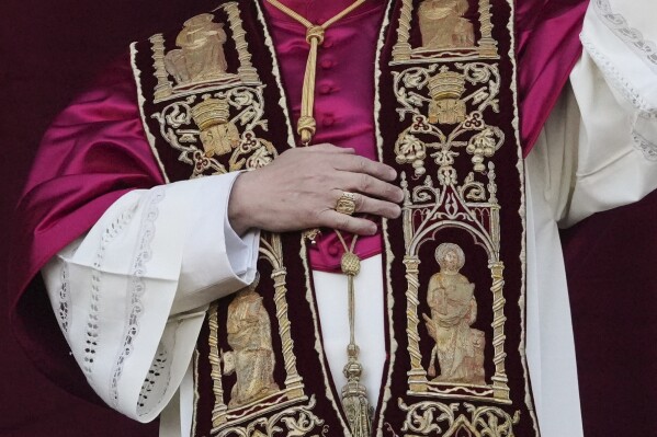 Newly elected Pope Leo XIV appears at the balcony of St. Peter's Basilica at the Vatican, May 8, 2025. (AP Photo/Alessandra Tarantino, File)