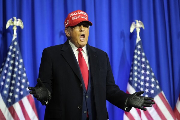 Republican presidential candidate former President Donald Trump attends a campaign rally in Waterford Township, Mich., Saturday, Feb. 17, 2024. (AP Photo/Paul Sancya)