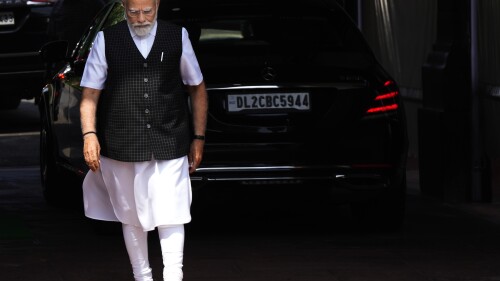 Indian Prime Minister Narendra Modi arrives on the opening day of the monsoon session of the Indian parliament in New Delhi, India, Thursday, July 20, 2023. Modi Thursday broke more than two months of his public silence over the deadly ethnic clashes that have marred the country's remote northeast Manipur state, a day after a viral video showed two women being paraded naked by a mob, sparking outrage across the nation. (AP Photo/Manish Swarup)