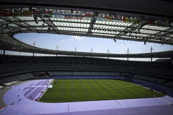 A view of the Stade de France stadium, Tuesday, June 25, 2024 in Saint-Denis, outside Paris. (AP Photo/Thomas Padilla, File)