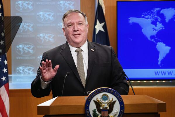 Secretary of State Mike Pompeo speaks during a news conference at the State Department in Washington, Wednesday, Sept. 2, 2020. (Nicholas Kamm/Pool via AP)