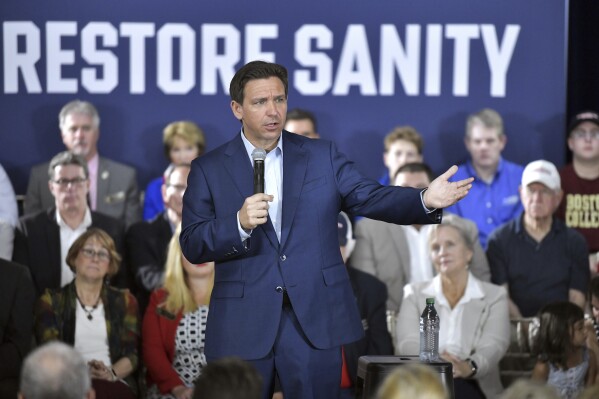 Republican presidential candidate Florida Gov. Ron DeSantis speaks during a town hall event in Hollis, N.H., Tuesday, June 27, 2023. (AP Photo/Josh Reynolds)