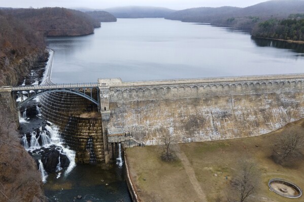The New Croton Dam and the New Croton Reservoir that supplies part of New York City's drinking water is seen in Cortlandt, N.Y., on Thursday, March 20, 2025. (AP Photo/Ted Shaffrey)