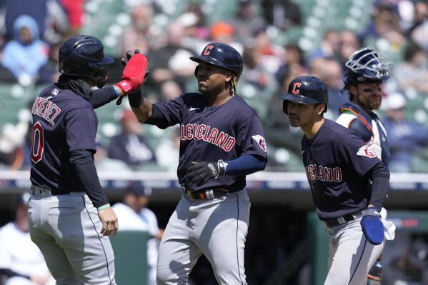 Three Cleveland Guardians Andres Gimenez, Steven Kwan, and Jose