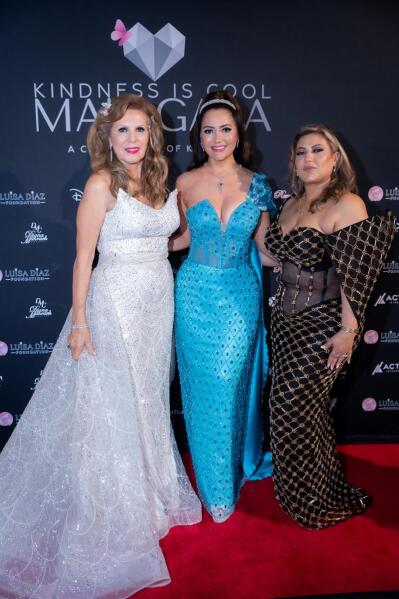 Trish Steele (left), founder of Safe Passage Heals, pictured with Luisa Díaz and fashion designer Diana Mahrach. Luisa is wearing a design by Mahrach. Safe Passage Heals was one of the nonprofit beneficiaries of this year’s MAG Gala.
