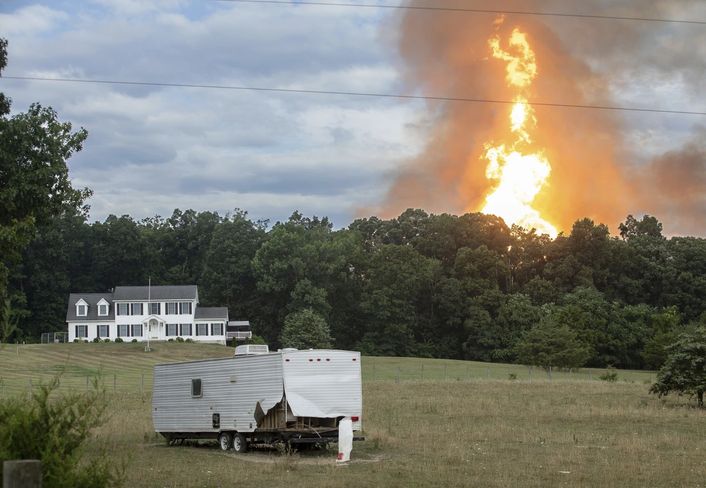 Fire from pipeline explosion in Virginia