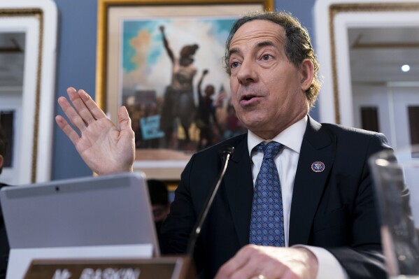 FILE - Rep. Jamie Raskin, D-Md., asks questions as the House Rules Committee prepares the Presidential Tax Filing and Audit Transparency Act of 2022 for a floor vote, at the Capitol in Washington, Dec. 21, 2022. Democrats have introduced legislation that would prohibit U.S. officials from accepting money, payments or gifts from foreign governments without congressional consent. It is their response to a yearslong probe into former President Donald Trump's overseas business dealings. (AP Photo/J. Scott Applewhite)