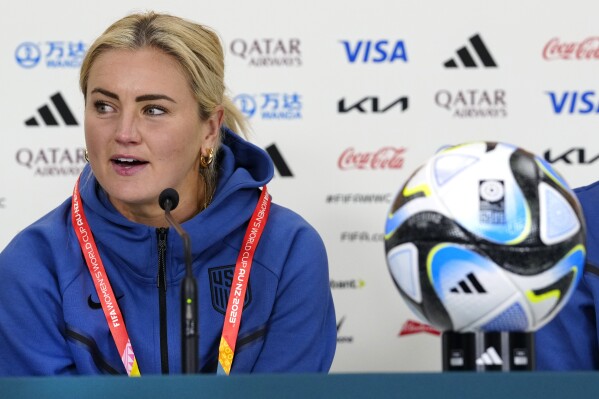 United States' Lindsey Horan speaks to the media during a FIFA Women's World Cup press conference at Eden Park in Auckland, New Zealand, Friday, July 21, 2023. (AP Photo/Abbie Parr)