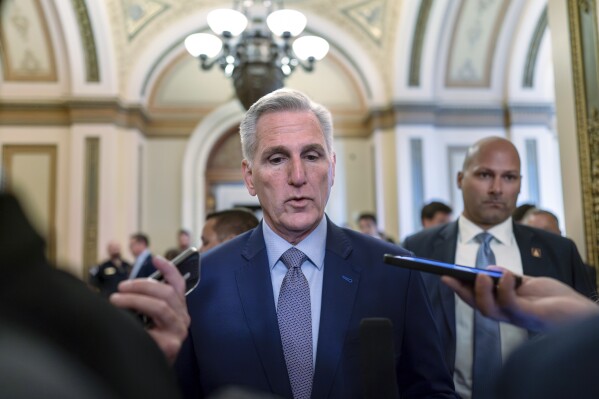 FILE - Speaker of the House Kevin McCarthy, R-Calif., leaves the chamber at the Capitol in Washington, Sept. 19, 2023. (AP Photo/J. Scott Applewhite, File)