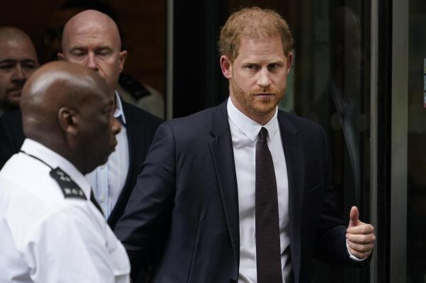 Prince Harry leaves the High Court after giving evidence in London, Tuesday, June 6, 2023. Prince Harry has given evidence from the witness box and has sworn to tell the truth in testimony against a tabloid publisher he accuses of phone hacking and other unlawful snooping. He alleges that journalists at the Daily Mirror and its sister papers used unlawful techniques on an "industrial scale" to get scoops. Publisher Mirror Group Newspapers is contesting the claims. (AP Photo/Alberto Pezzali)