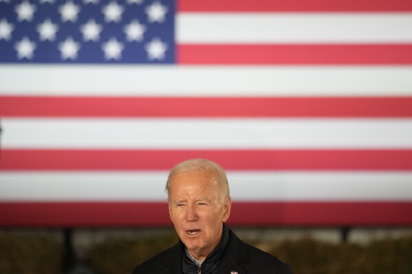 President Joe Biden speaks at Dutch Creek Farms, Wednesday, Nov. 1, 2023, in Northfield, Minn. (AP Photo/Abbie Parr)