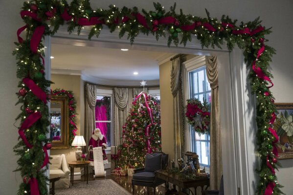 
              Holiday decorations are seen at the Vice President's residence, Thursday, Dec. 6, 2018, in Washington. Christmas at Vice President Mike Pence’s official residence literally jumps out of the pages of “Twas the Night Before Christmas.” (AP Photo/Alex Brandon)
            