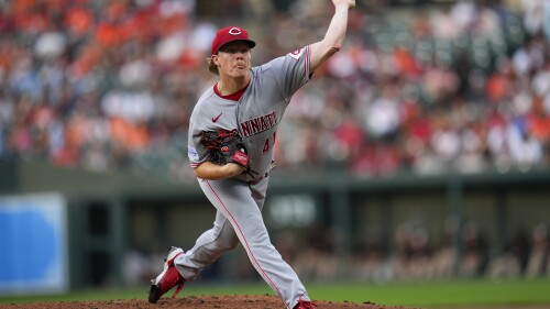 Cincinnati Reds starting pitcher Andrew Abbott throws a pitch to the Baltimore Orioles in the second inning of a baseball game, Tuesday, June 27, 2023, in Baltimore. (AP Photo/Julio Cortez)