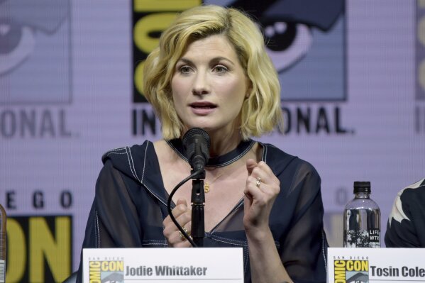 
              FILE - In this July 19, 2018 file photo, Jodie Whittaker speaks at the "Doctor Who" during Comic-Con International in San Diego. Whittaker stars in the latest season of the sci-fi series which premiered on Sunday, Oct. 7. (Photo by Richard Shotwell/Invision/AP, File)
            