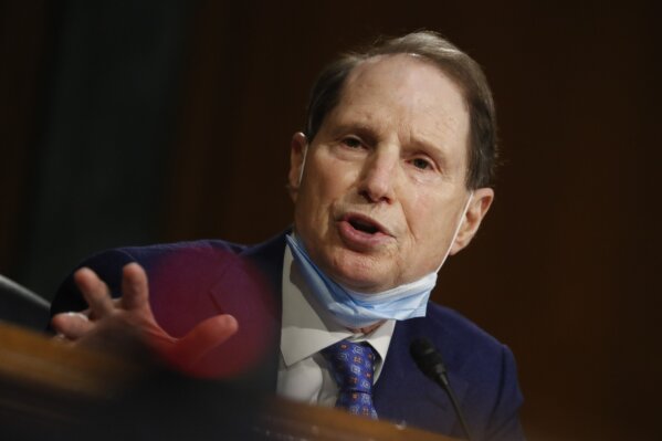 Sen. Ron Wyden, D-Ore., speaks during a Senate Intelligence Committee nomination hearing for Rep. John Ratcliffe, R-Texas, on Capitol Hill in Washington, Tuesday, May. 5, 2020. The panel is considering Ratcliffe's nomination for director of national intelligence. (AP Photo/Andrew Harnik, Pool)