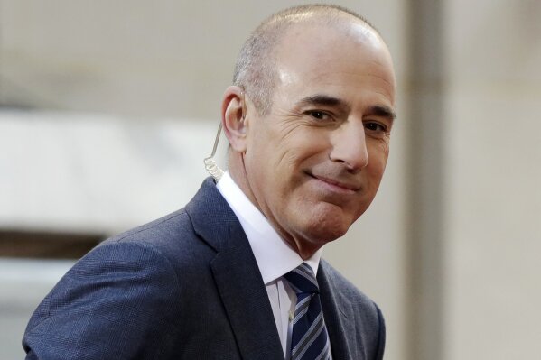 FILE - In this April 21, 2016, file photo, Matt Lauer, co-host of the NBC "Today" television program, appears on set in Rockefeller Plaza, in New York. A new book by Ronan Farrow, a former NBC News employee who now works at The New Yorker, names the accuser whose story that Lauer raped her in a Sochi hotel room led to his dismissal. Lauer denied the charges in an angry and defiant letter released by his lawyer Wednesday, Oct. 9, 2019, and said that his public silence since his firing had been a mistake. (AP Photo/Richard Drew, File)